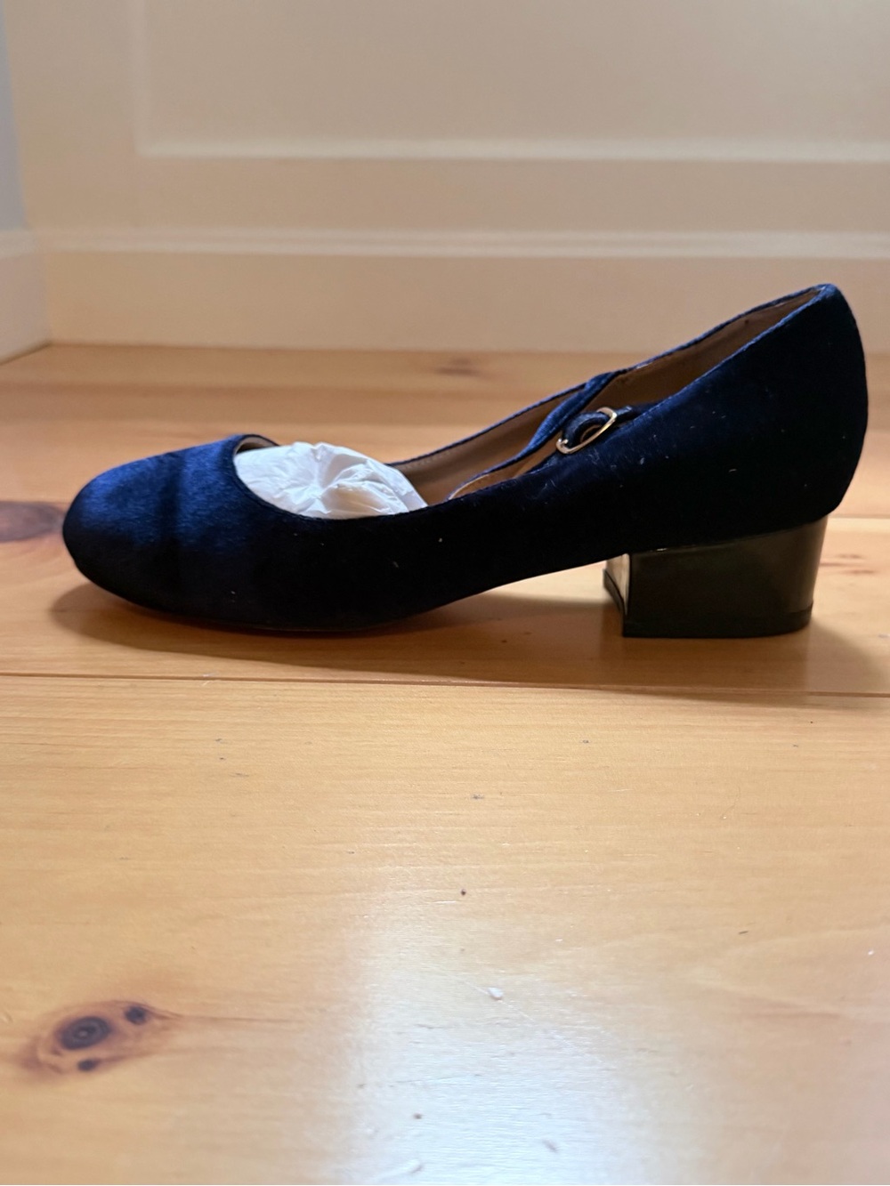 Cecelia Navy Velvet Low Block Heel Mary Jane Pump